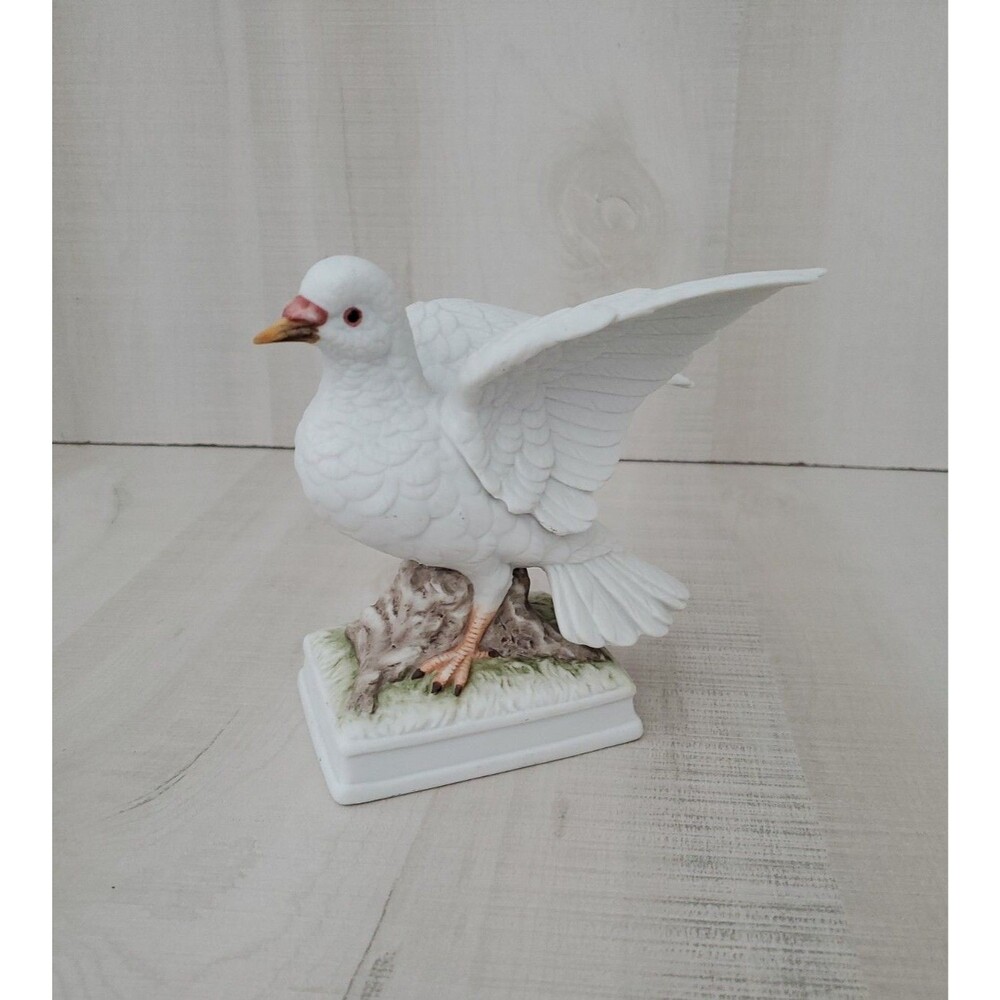 Vintage Bisque Hand Painted White Dove by Angeline Originals from the 60s